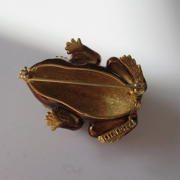 Vintage Ciner Brown Enamel Frog Toad Pin Brooch Jewelry - Picture 8 of 9